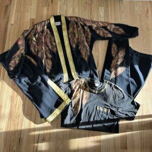 Vintage Sundance Black Denim Jean Handpainted 4 Piece Set Crain Design Large